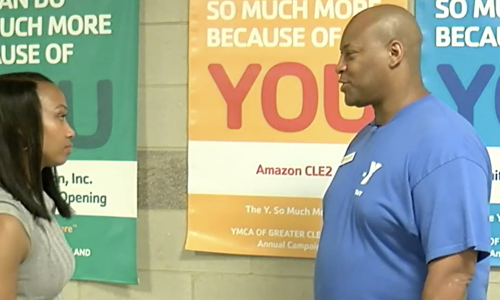 Michael Carter, Director of the Warrensville YMCA branch speaking to a reporter