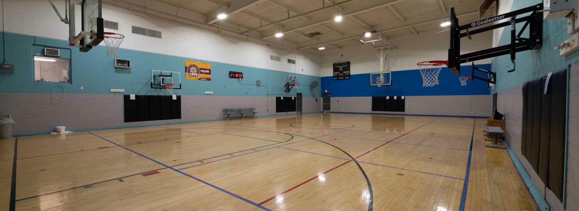 Basketball court with lines for multiple sports